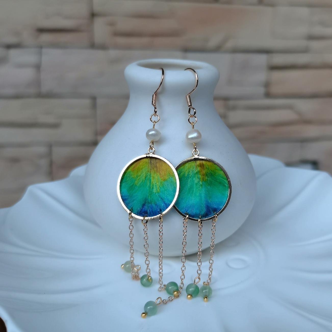 Peacock Color Bespoke Earrings - Silk Earrings(Ronghua) – Fullflowers