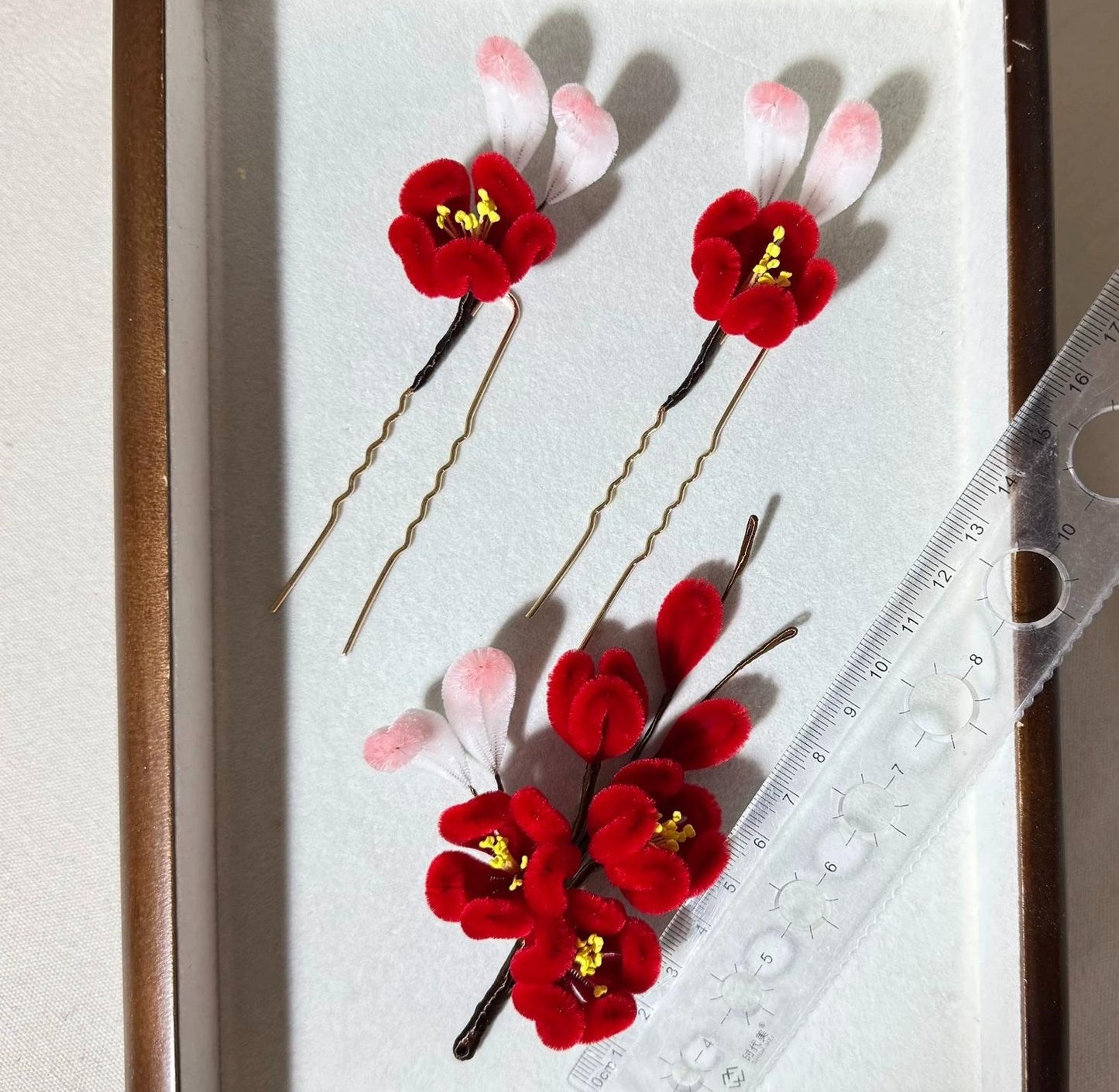3 Plum Blossom Bespoke Hairpin - Silk Hairpin(Ronghua)