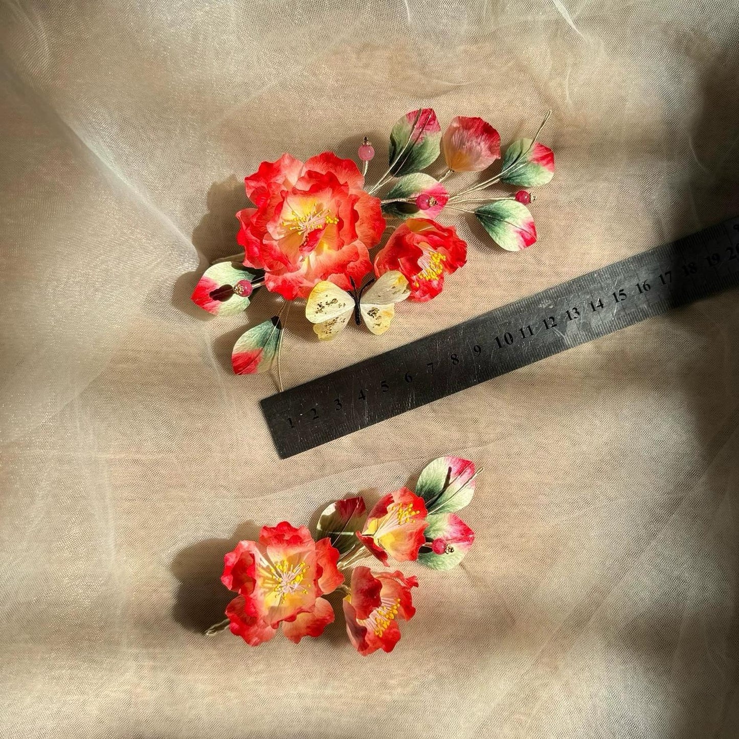 AB Style Peony And Butterfly Bespoke Hairpin - Silk Hairpin(Ronghua)