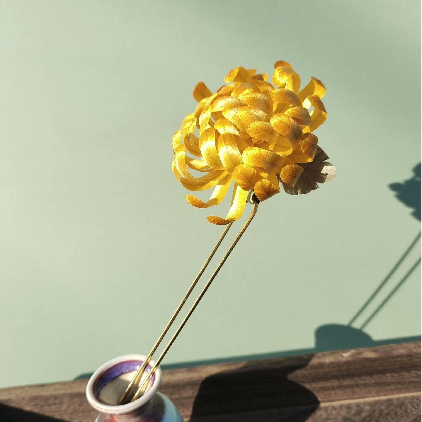 Yellow Chrysanthemum Bespoke Hairpin - Silk Hairpin(Ronghua)