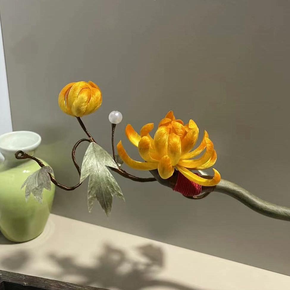 Chrysanthemum Bespoke Hairpin - Silk Hairpin(Ronghua)