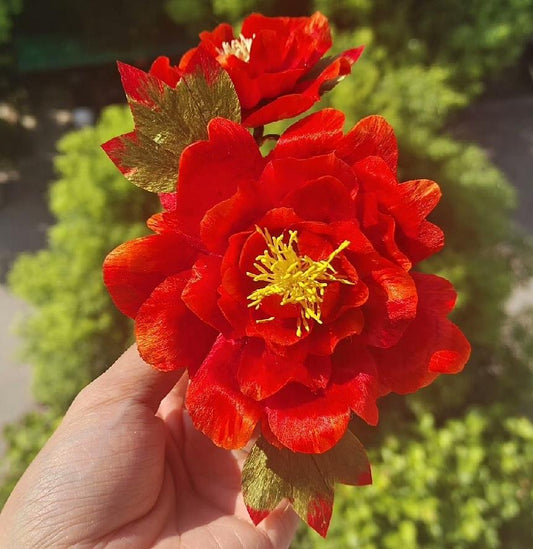 Red Peony Bespoke Hairpin - Silk Hairpin(Ronghua)