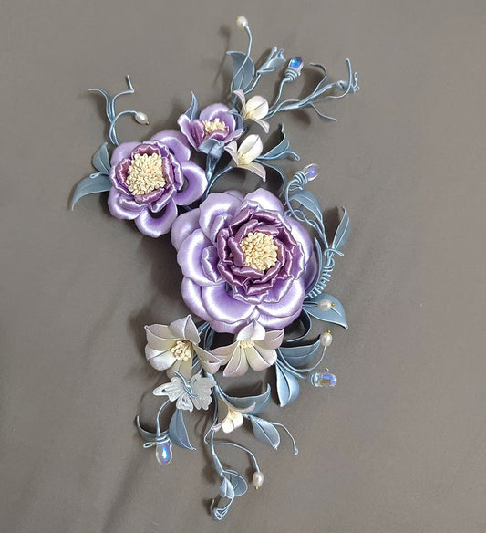 Purple Flower Bespoke Hairpin - Silk Hairpin(Chanhua)