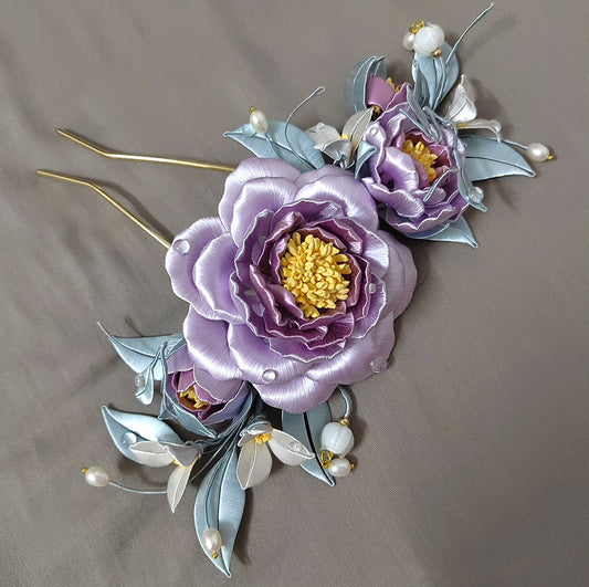 Purple Flower Bespoke Hairpin - Silk Hairpin(Chanhua)