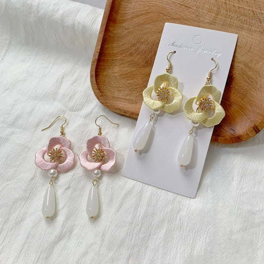 Handmade Chanhua Flower Drop Earrings - S925 Silver Hooks