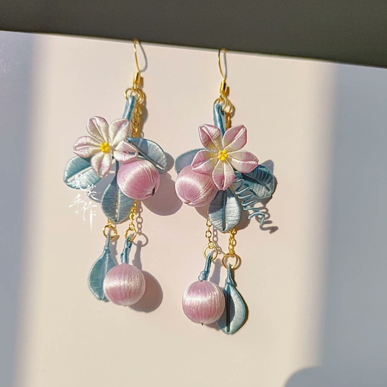 Handcrafted Chanhua Floral Drop Earrings - 925 Silver Hooks