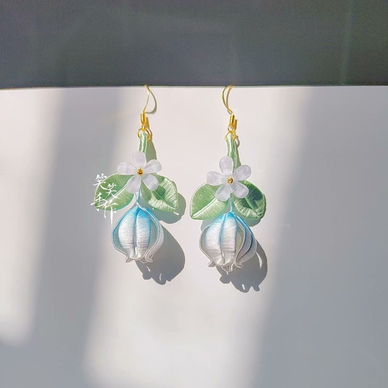 Handmade Chanhua Flower & Bud Dangle Earrings - 925 Silver Hooks | Elegant & Everyday Wear