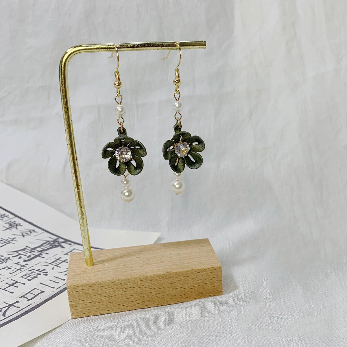 Handmade Chanhua Flower Drop Earrings with Pearl Accents