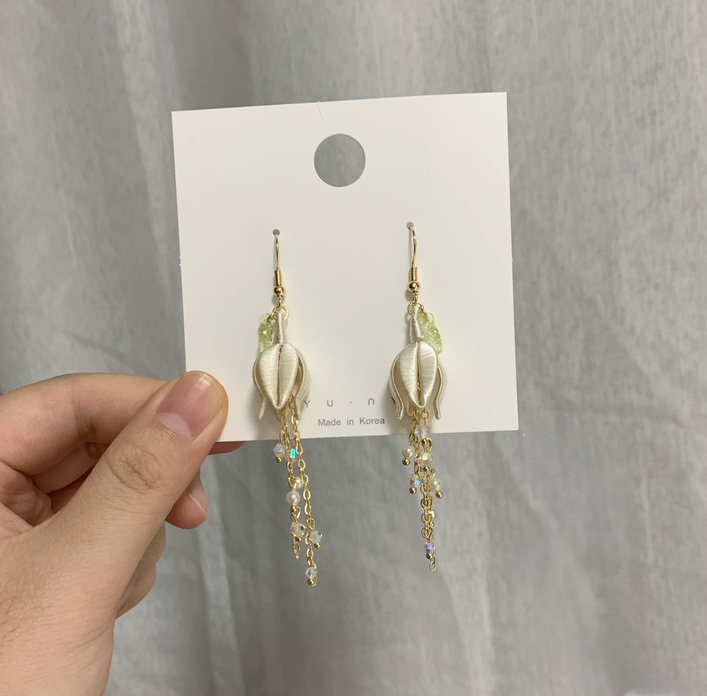 Handmade Chanhua Lily of the Valley Tassel Earrings - Thread Flower Drop Earrings with Beads