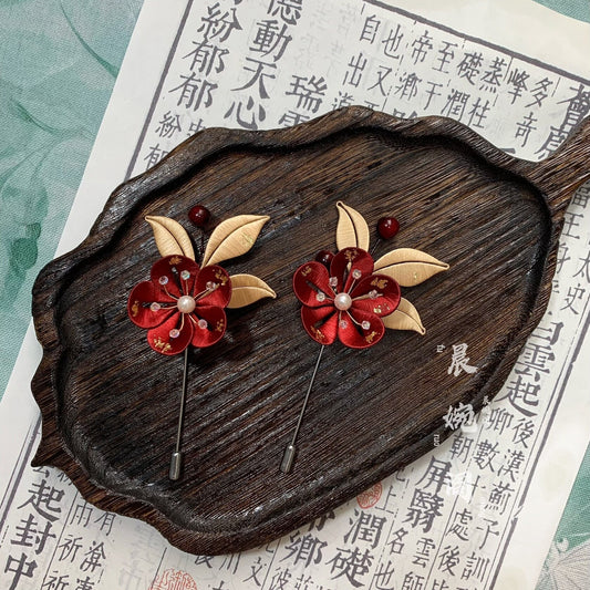 Handmade Chanhua Plum Blossom Brooch - Thread Flower Pin with Pearl and Crystal Accents