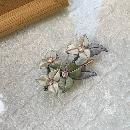 Handmade Chanhua Bougainvillea Brooch - Thread Flower Pin with Crystal Accents