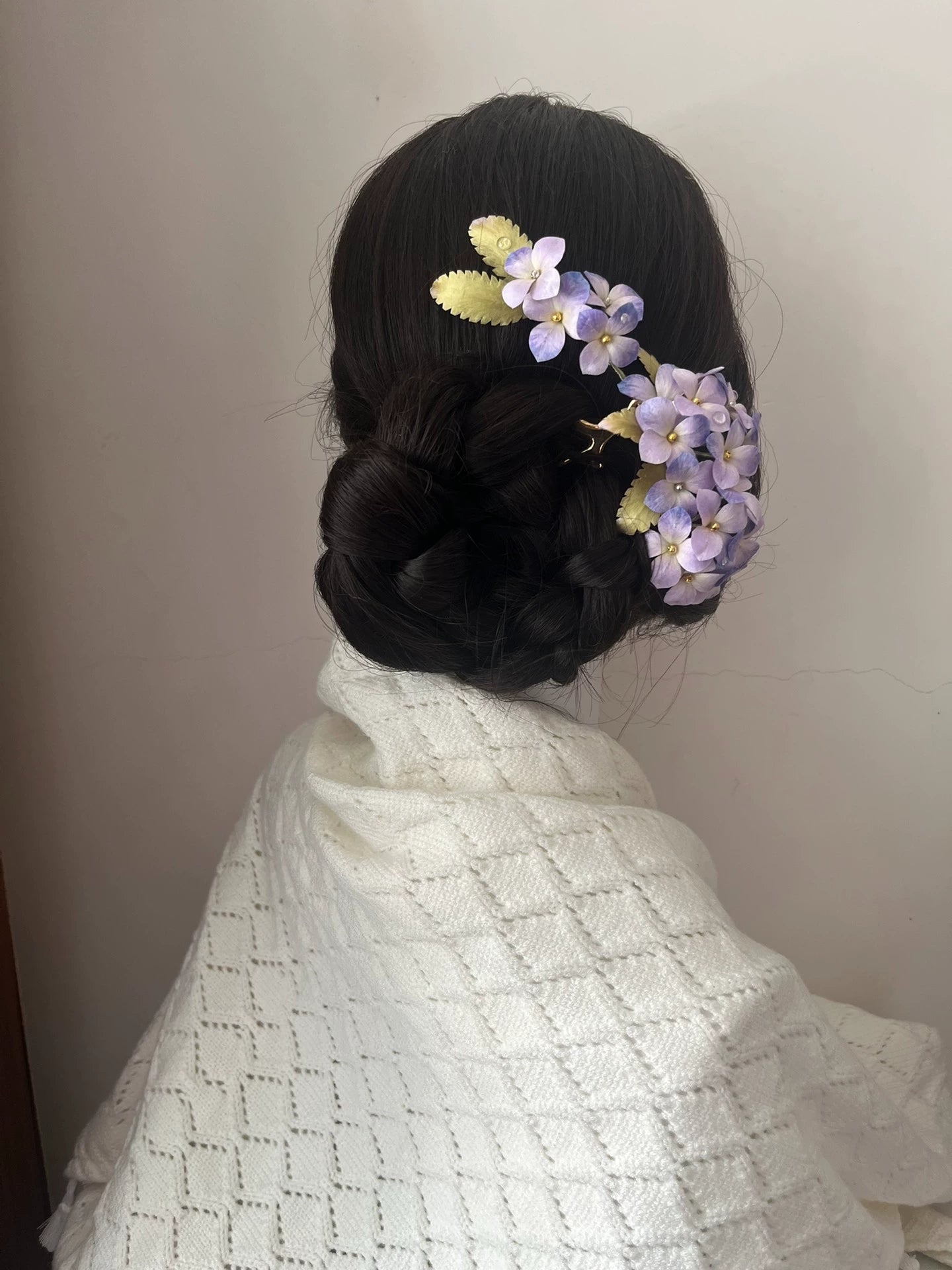 Handcrafted Purple Hydrangea Ronghua Silk Hair Comb and Clip Set (2 Pcs)
