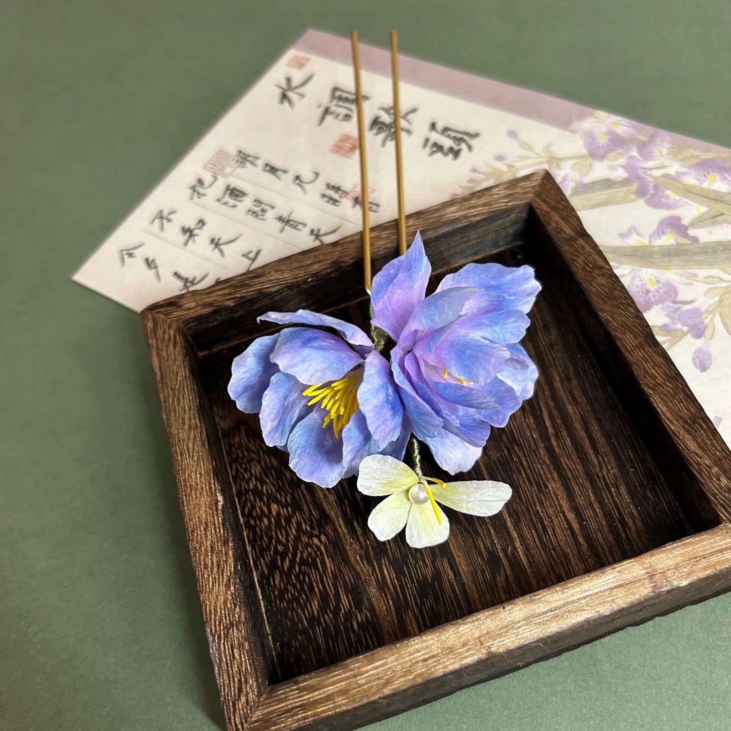 Handmade Ronghua Hibiscus Mutabilis Hairpin – Blue-Purple Cotton Rose Velvet Flower Hairpin