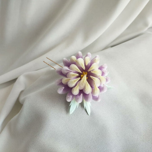Handmade Ronghua Purple Chrysanthemum Hairpin | Single Mulberry Silk Velvet Flower U-Pin