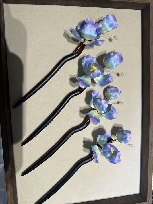 Handmade Ronghua Iris Flower Hairpin | Mulberry Silk Velvet Iris Headwear