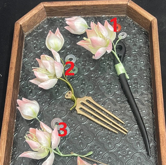 Handmade Ronghua Lotus Hairpin | Mulberry Silk Velvet Flower Headwear