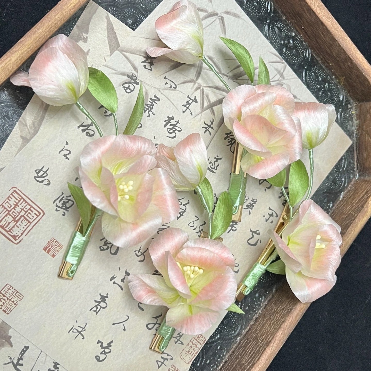 Handmade Ronghua Pink Begonia Hair Clip | Mulberry Silk Velvet Flower Alligator Clip