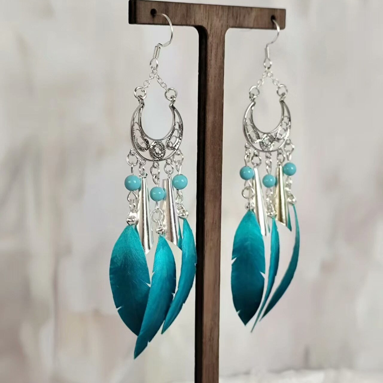 Handmade Ronghua Red Feather Tassel Earrings | Mulberry Silk Velvet Feather Drop Earrings