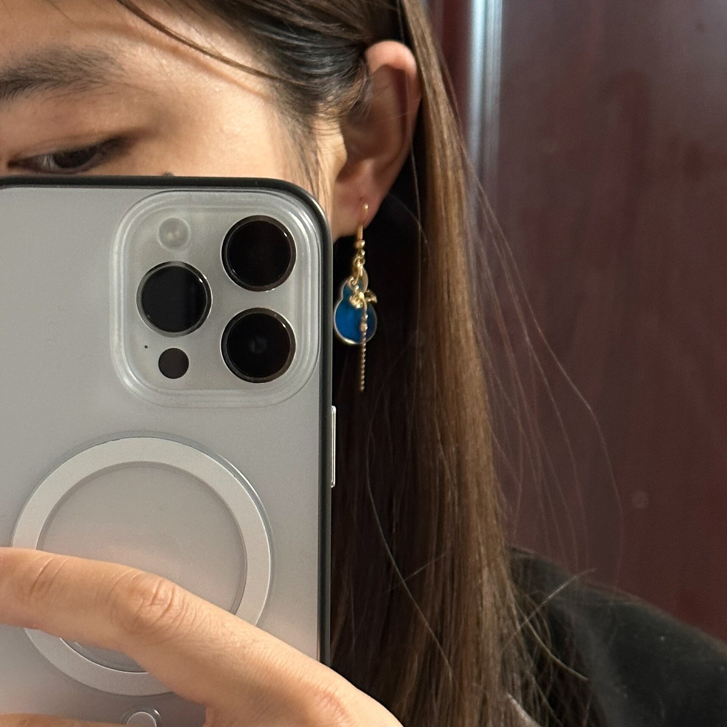 Handmade Ronghua Blue Gourd Earrings | Mulberry Silk Velvet Hulu Drop Earrings