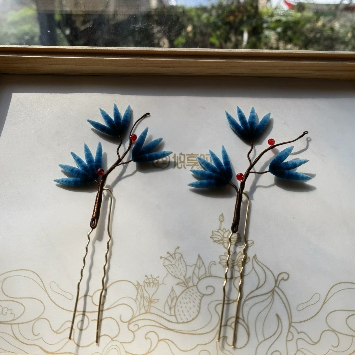 Handmade Ronghua Pine Needle Hairpin | Mulberry Silk Velvet Pine Branch Hairpin with Plum Blossom
