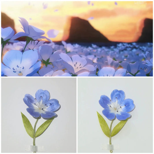 Handmade Ronghua Soujourn Flower Hairpin | Frieren Souvenir Blue Clematis Velvet Flower Headwear