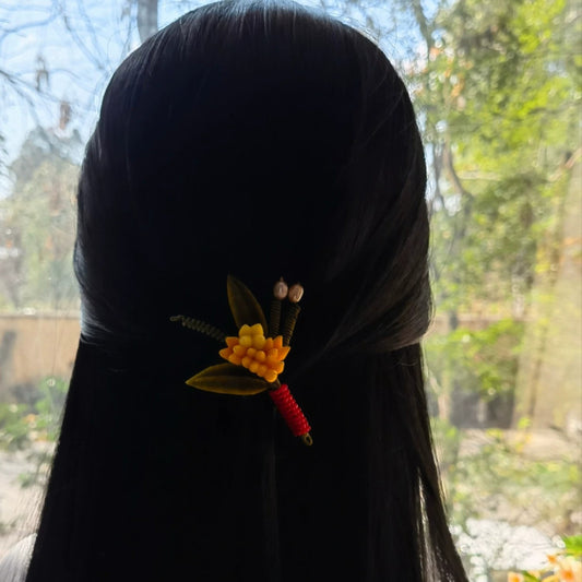 Handmade Ronghua Osmanthus Flower Brooch | Yellow Mulberry Silk Velvet Floral Brooch