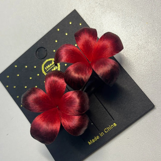 Handmade Ronghua Red-Black Gradient Flower Hair Clips | Mulberry Silk Velvet Double Blossom Clips