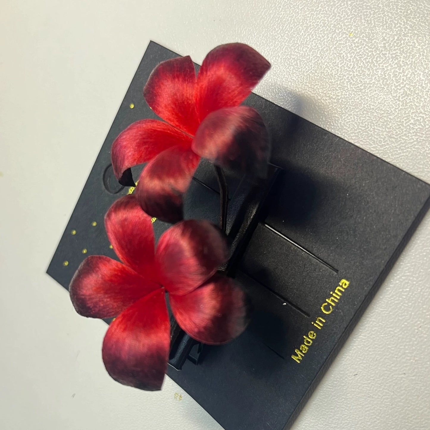 Handmade Ronghua Red-Black Gradient Flower Hair Clips | Mulberry Silk Velvet Double Blossom Clips