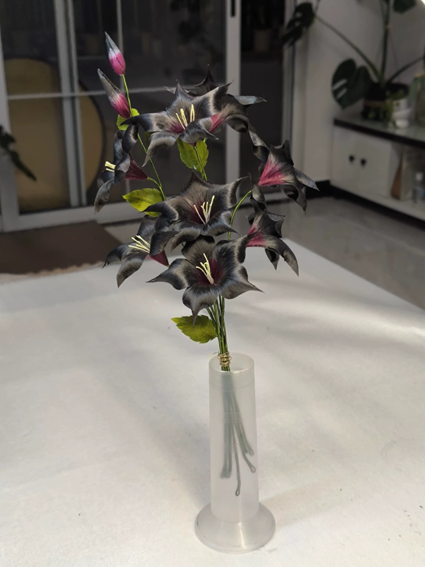 Handmade Ronghua Black-Red Datura Flower Bouquet | Mulberry Silk Velvet Triple Mandala Flower Cluster