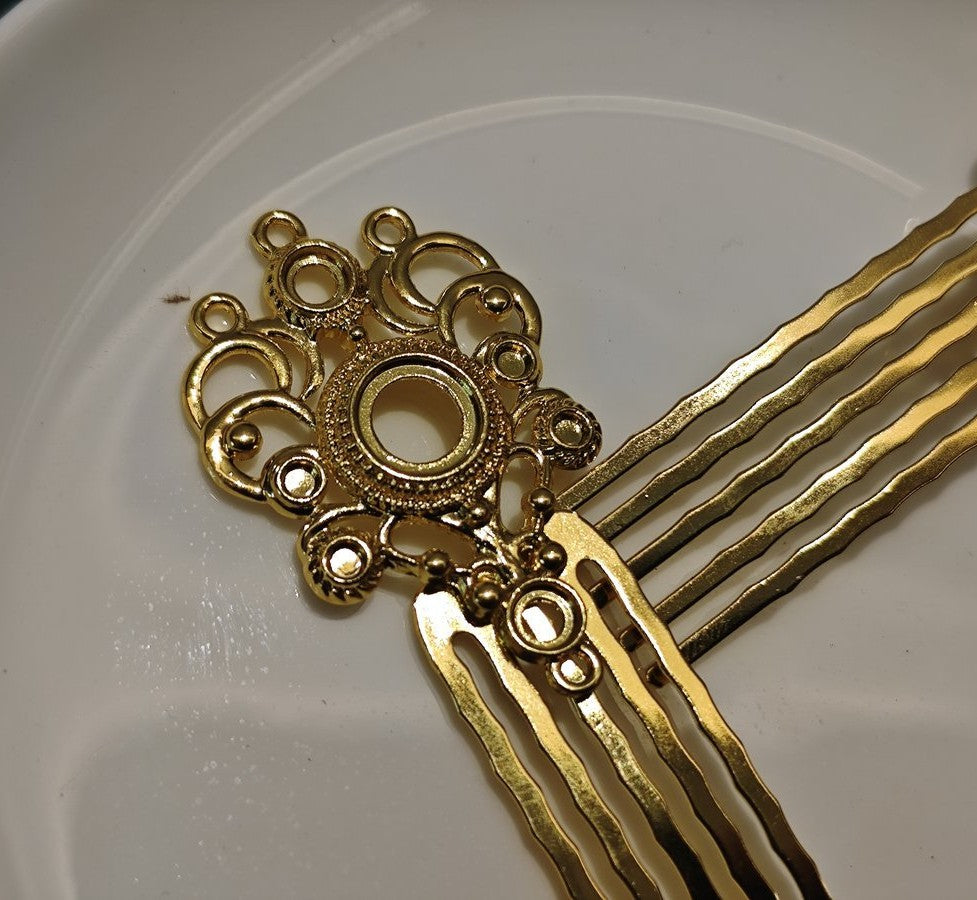 Copper 5-Prong Hair Comb – Ornate Filigree Design, 75mm