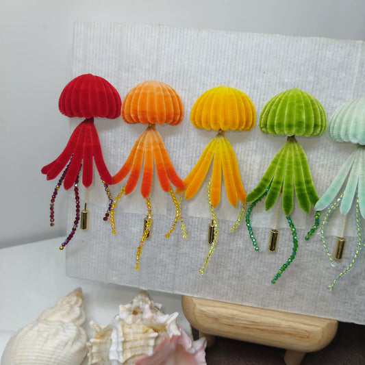 Handmade Ronghua Jellyfish Brooch - Rainbow Velvet Silk Pin