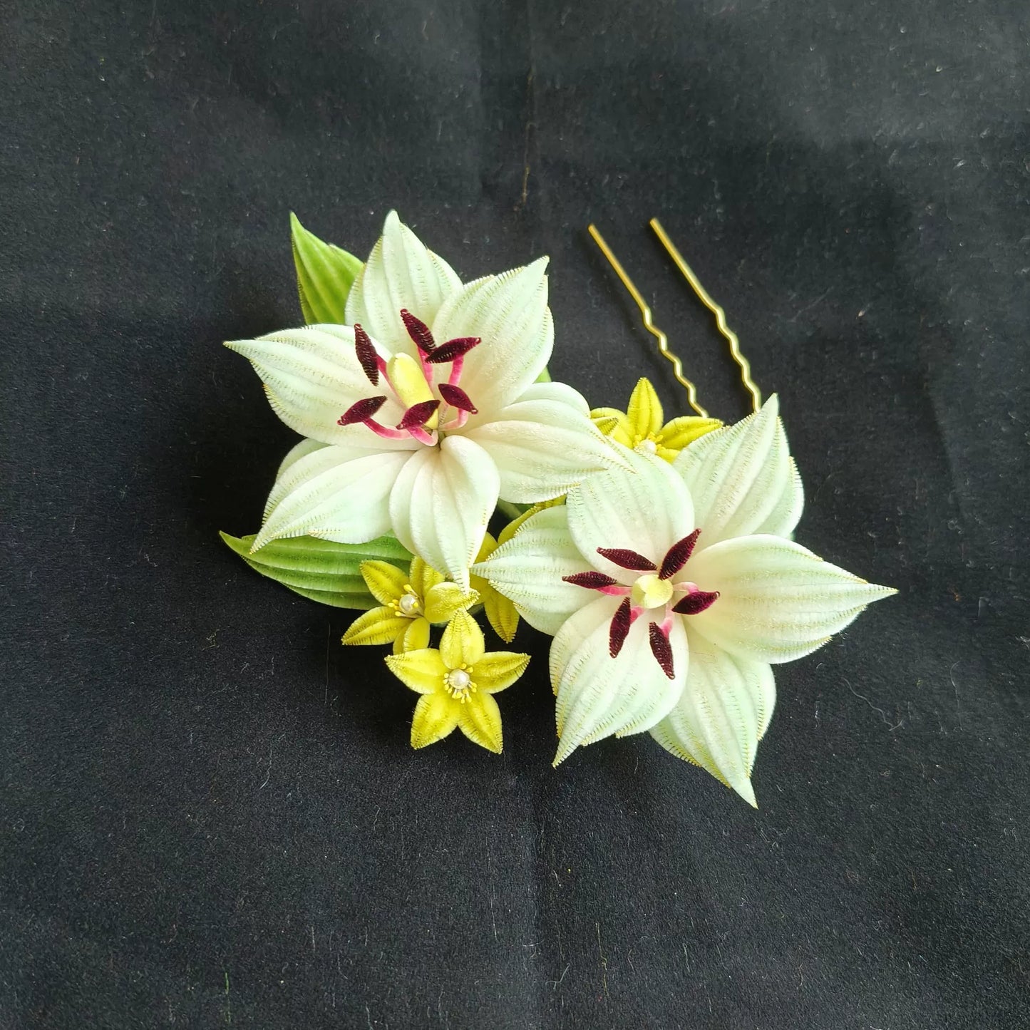 Handmade Ronghua Lily Hair Pin - Natural Mulberry Silk Velvet Flower