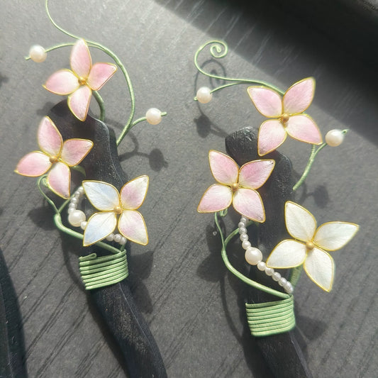 Handmade Ronghua Vine Flower Hairpin - Mulberry Silk Velvet Blossom Hair Pin