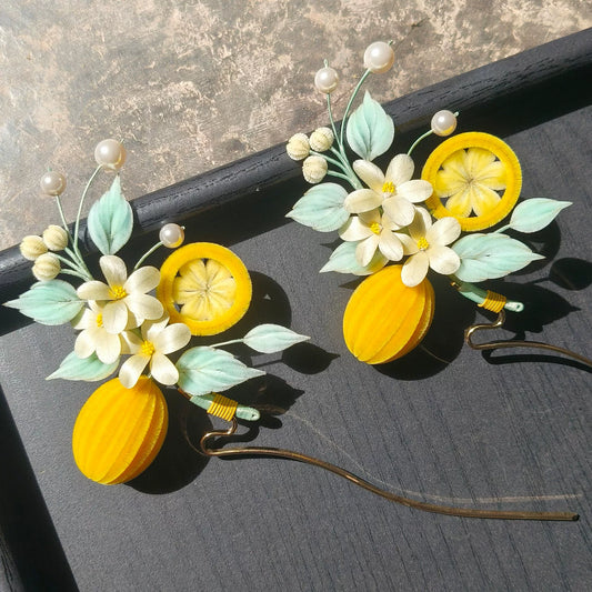 Handmade Ronghua Lemon Summer Hairpin - Natural Silk Flower Hair Accessory