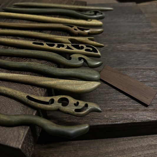 Natural Green Sandalwood Hair Stick Set - Premium Heartwood Designs #18cm绿檀
