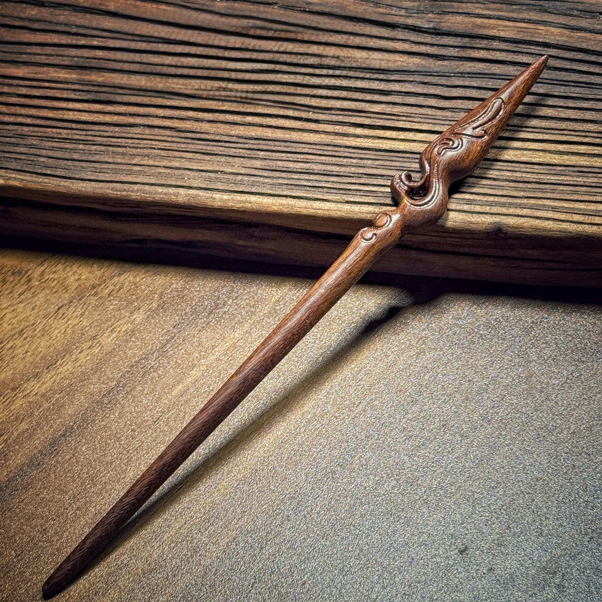 Natural Lacewood Hair Stick - Mulan Spear Design 18cm #木兰