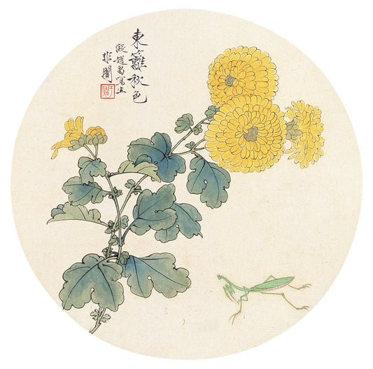 Golden Chrysanthemums with a Praying Mantis: The Art of Chinese Drawing Technique