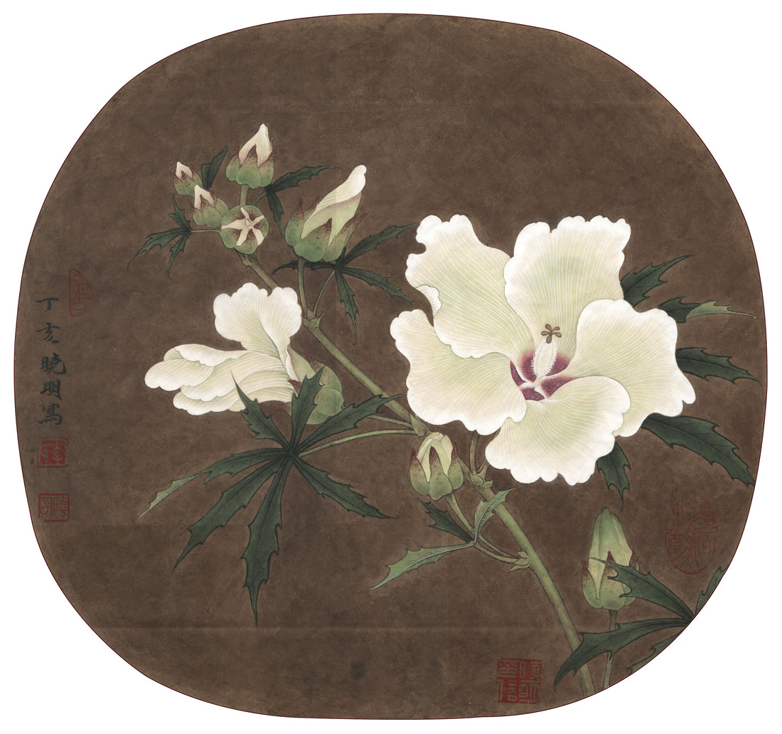Hand-painted Autumn Mallow: Traditional Chinese Drawing Technique on Silk