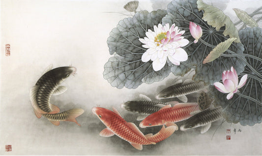 Serene Waters: The Art of Lotus and Koi in Chinese Drawing Technique