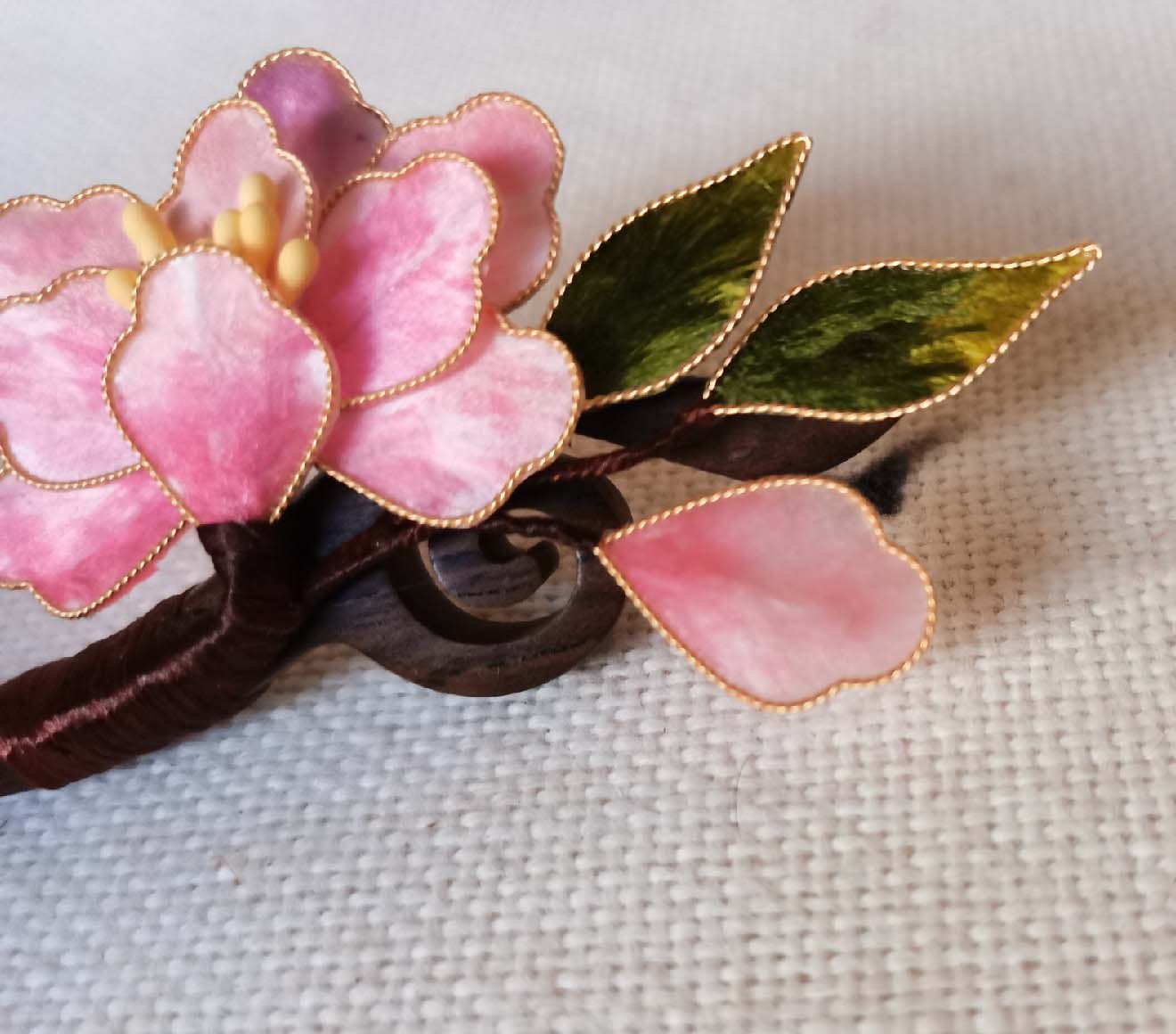 Blossom Bespoke Hairpin-Pink Silk Hairpin(Filigree Ronghua)