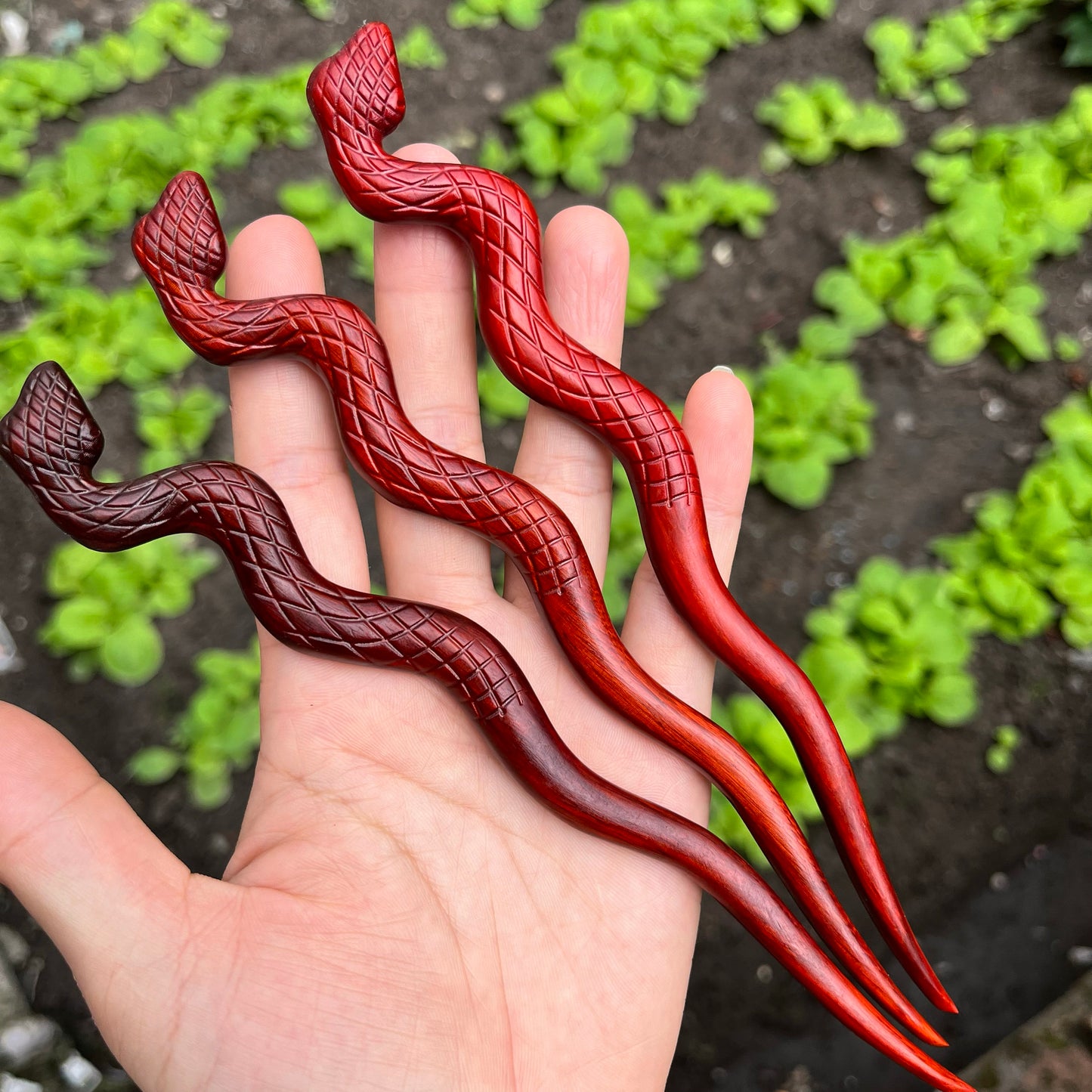 Natural Rosewood Hair Stick - 20cm Snake Design Hairpin Smooth Finish (灵蛇)