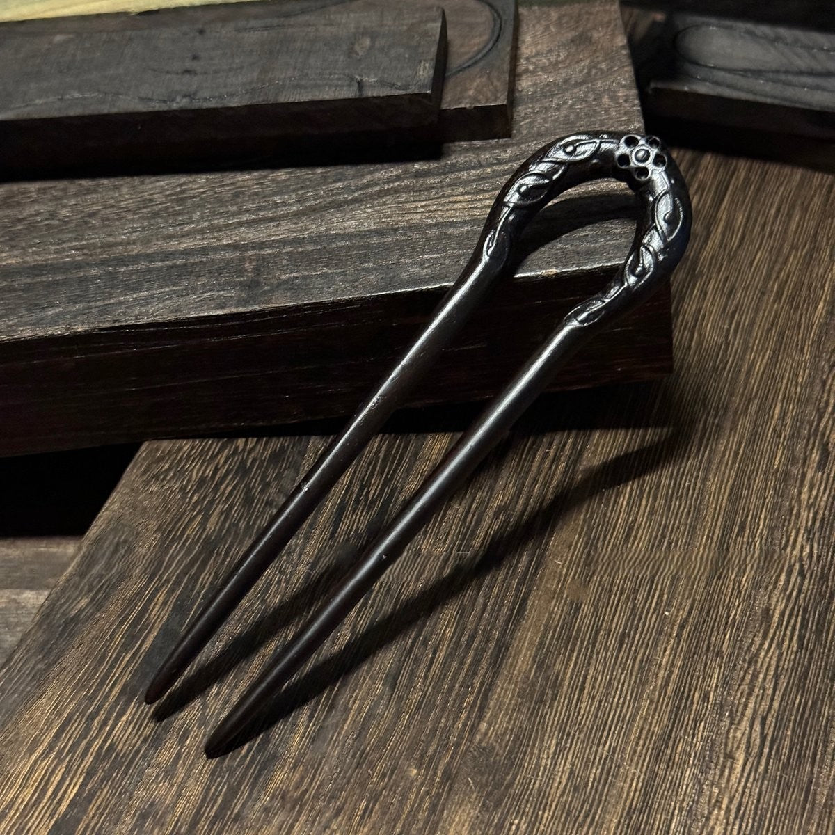 Natural African Blackwood Hair Stick - Sun God Design 14cm #太阳神