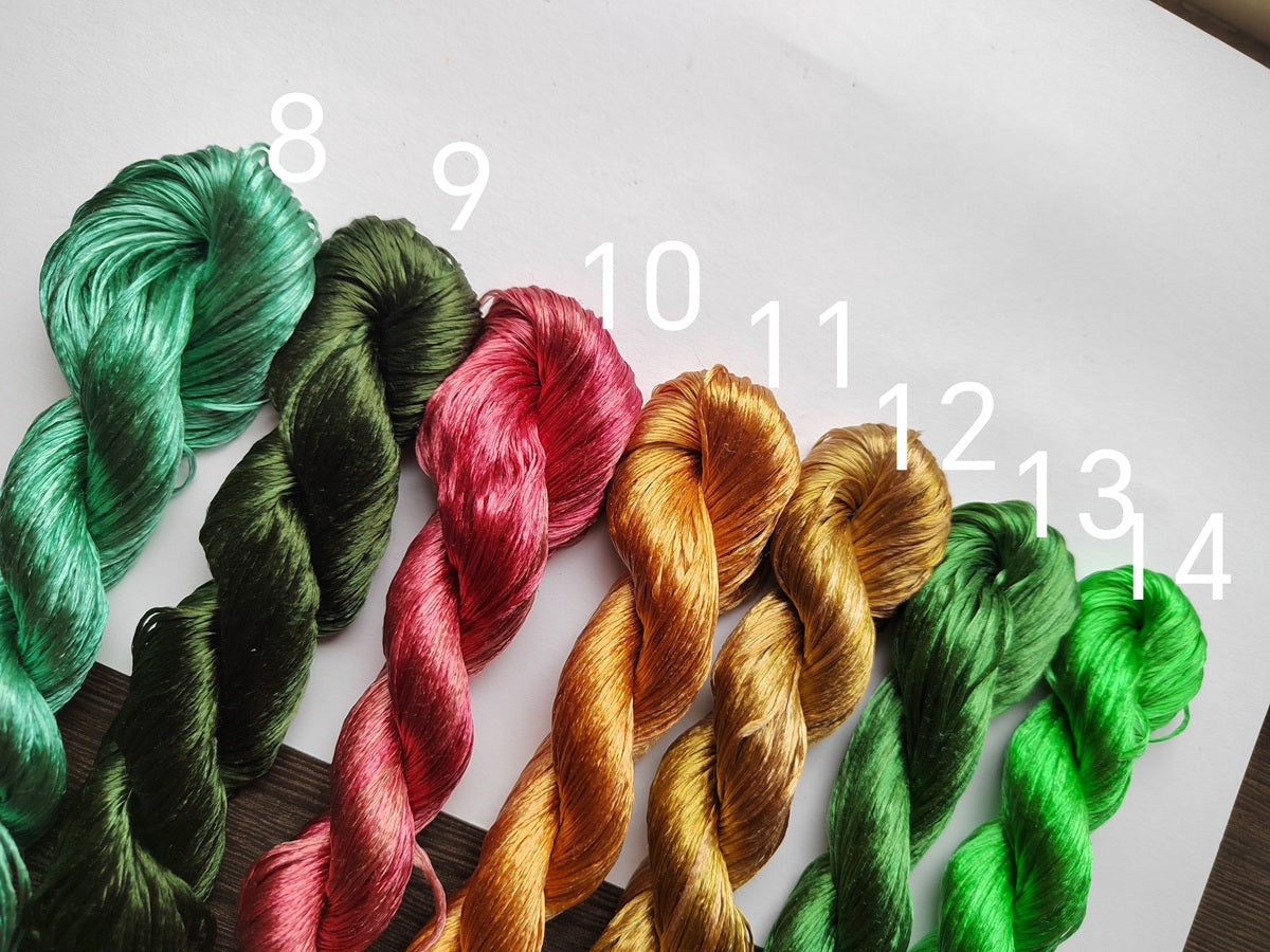 10g*18 Suzhou Embroidery Thick Filament Slightly Twisted Mulberry Silk Thread(Leaves Colors 叶子)