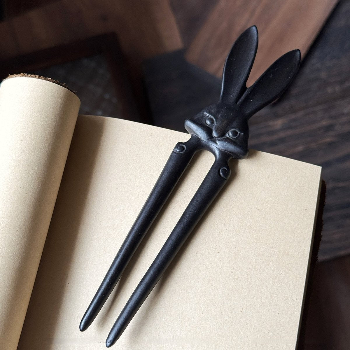 Natural African Blackwood Hair Stick - Xia Tu (Heroic Rabbit) Design #侠兔
