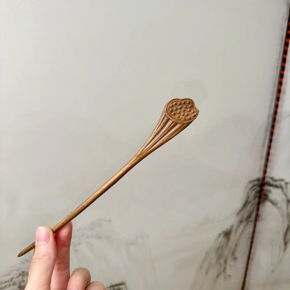 Natural lotus pod hair stick set in rosewood, green sandalwood, and African blackwood, 20cm smooth uncoated wooden hair pins with pod-shaped top