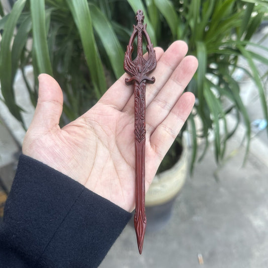 Natural victory sword hair stick set in rosewood and African blackwood, 20cm ornate sword design smooth uncoated wooden hair pins