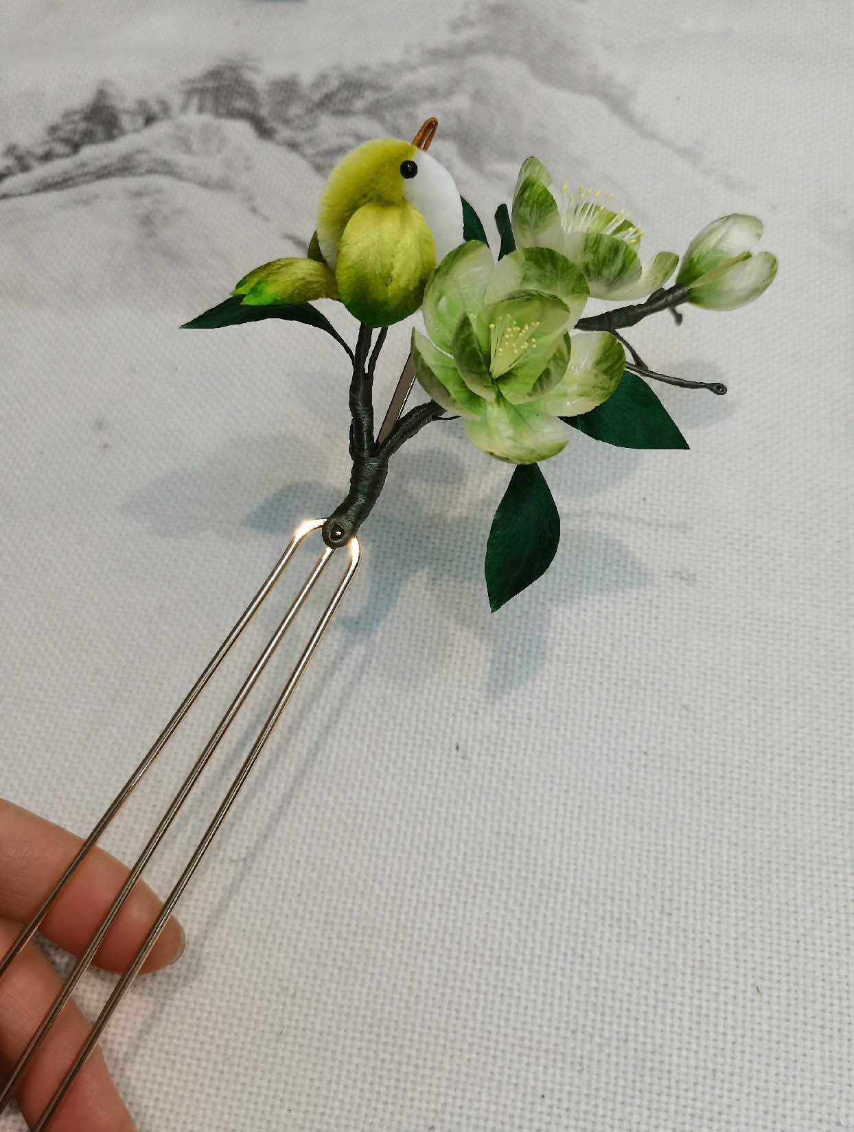 Bird Bespoke Hairpin-Green Silk Hairpin(Ronghua)