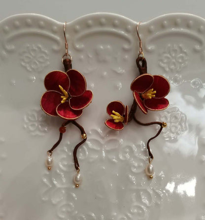 Independence Bespoke Earrings-Red Silk Earrings(Ronghua)