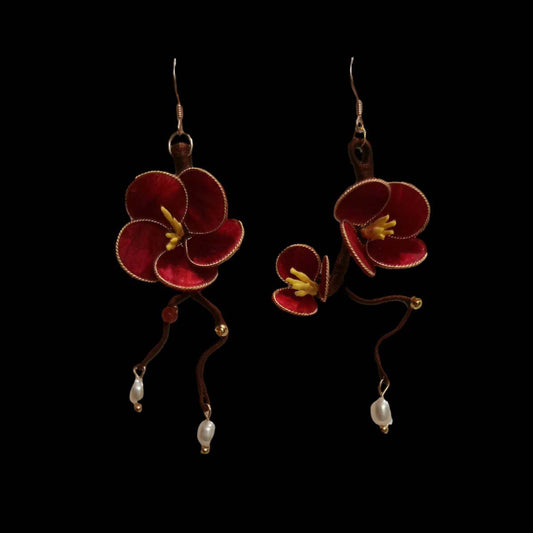 Independence Bespoke Earrings-Red Silk Earrings(Ronghua)