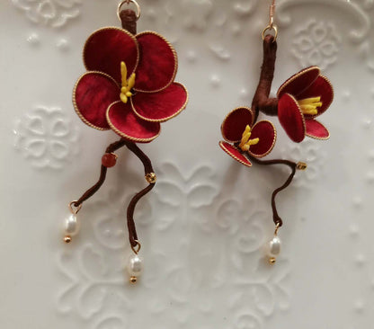 Independence Bespoke Earrings-Red Silk Earrings(Ronghua)